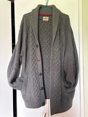 Men’s Gray Cable-Knit Shawl Collar Cardigan XXL